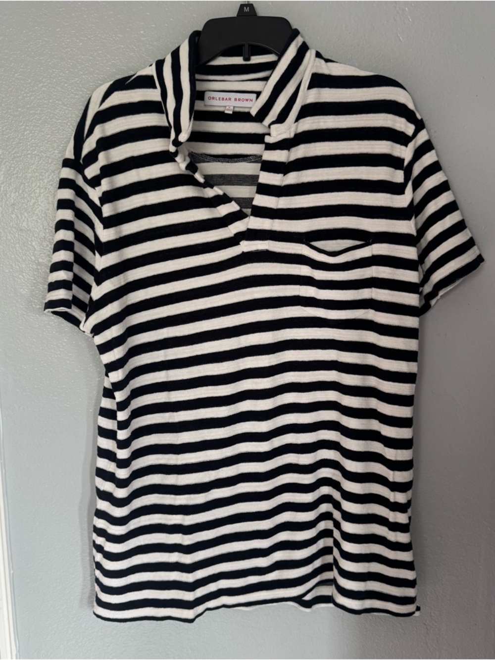 Orlebar Brown Black and White Striped Polo Cotton Shirt XL